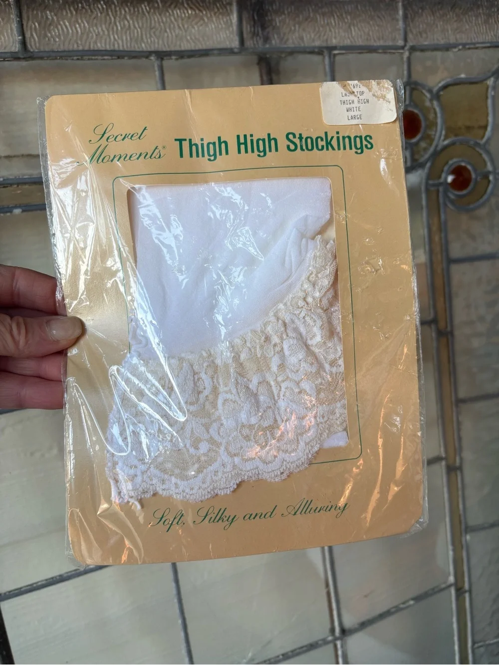 Vintage Secret Moments Thigh High Stockings White Lace Top Sheer Nylon LARGE
